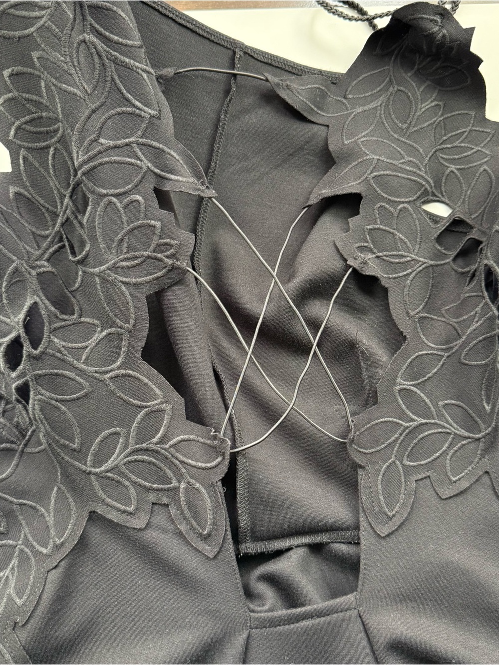 Free People Black Floral Cutout Lace-Up Back Skater Mini Dress M Whimsigoth - Picture 4 of 10